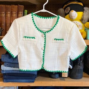 Durumi Bora Linen Jacket – White with Green Trim (NWT)
